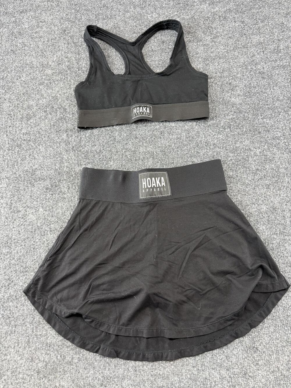Hoaka Apparel Skirt Set Womens Small Black Sports Bra Skort Elastic Waist Yoga